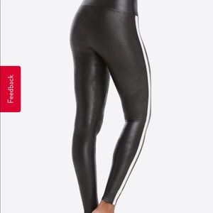SPANX faux leather leggings with side stripe